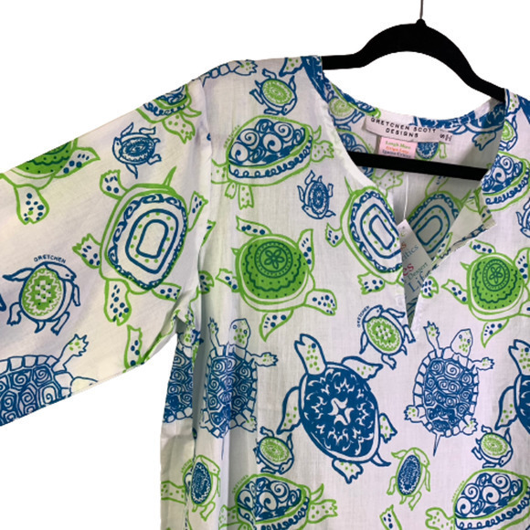 GRETCHEN‎ SCOTT Blue & Green Turtle Print Cotton Tunic Dress - NWT - Picture 4 of 13